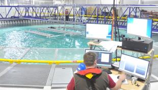 Tidal turbine array project during testing at the FloWave Ocean Energy Research Facility at the University of Edinburgh